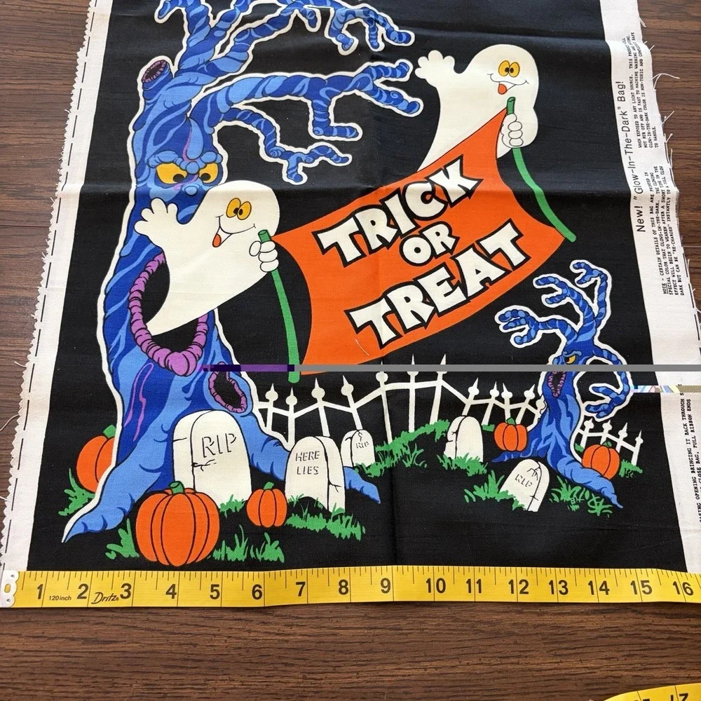 Vintage Halloween Trick Or Treat Haunted House Cranston Fabric Panels Cut Sew